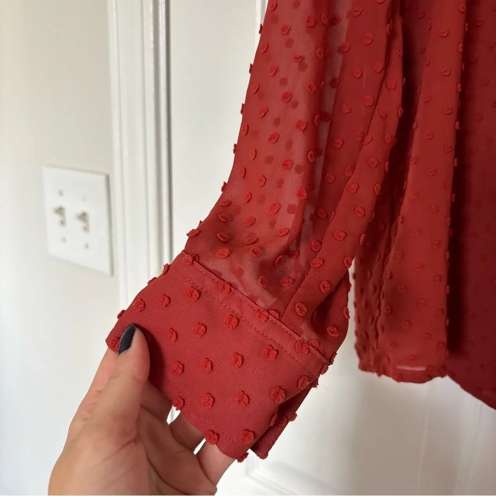 J. Crew Clip Dot Ruffle Button Up Blouse Size Extra Small Burnt Orange